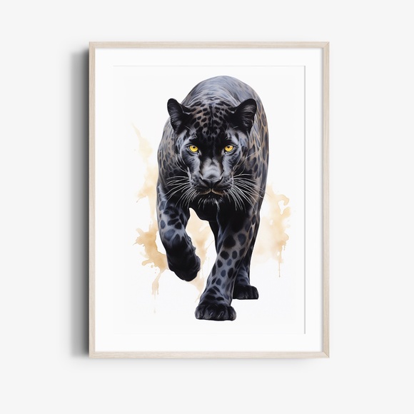 Watercolor Black Jaguar Wall Art Print Unframed - Majestic Jungle Elegance - Picture 6 of 7
